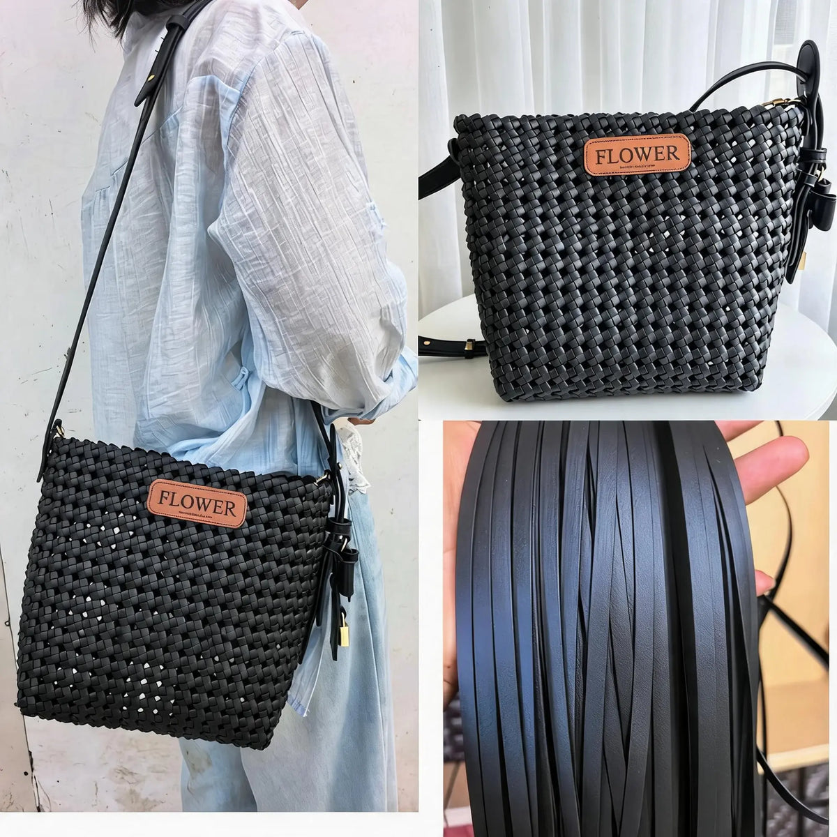 5.7mm soft PU leather weaving strips for DIY handmade bags and craft projects.