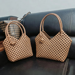 Handmade woven bag created with 7mm PE rattan weaving strips.