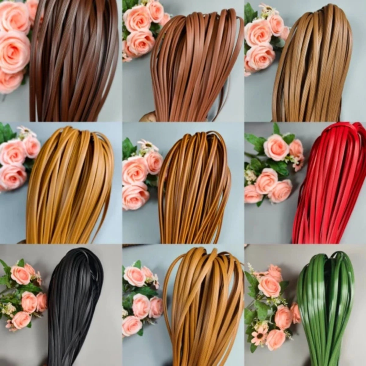 7mm PE rattan weaving strips available in 16 colors for handmade bags and baskets.