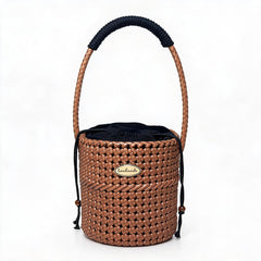 Handmade PE Rattan Bucket Bag with Braided Handle