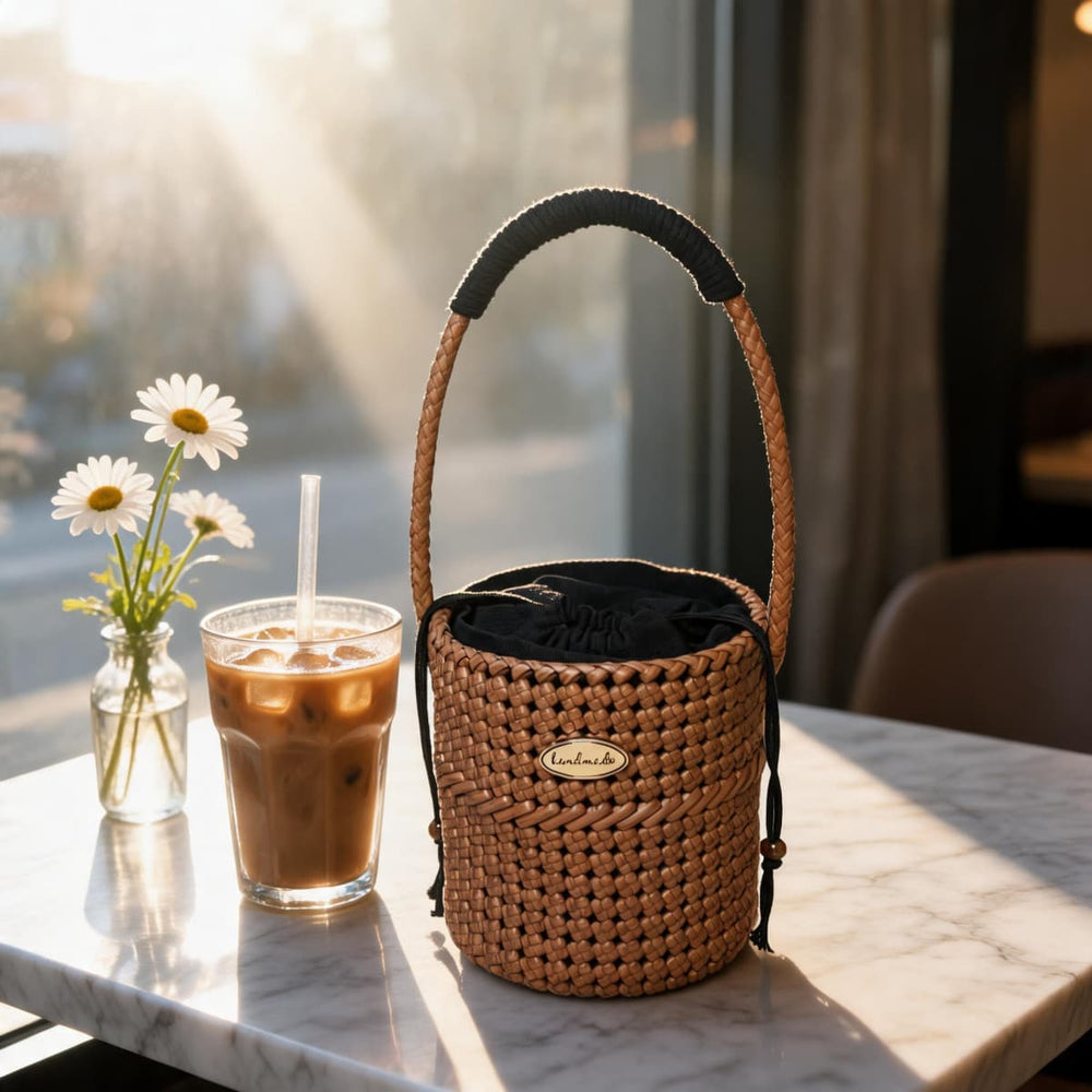 Handmade PE Rattan Bucket Bag