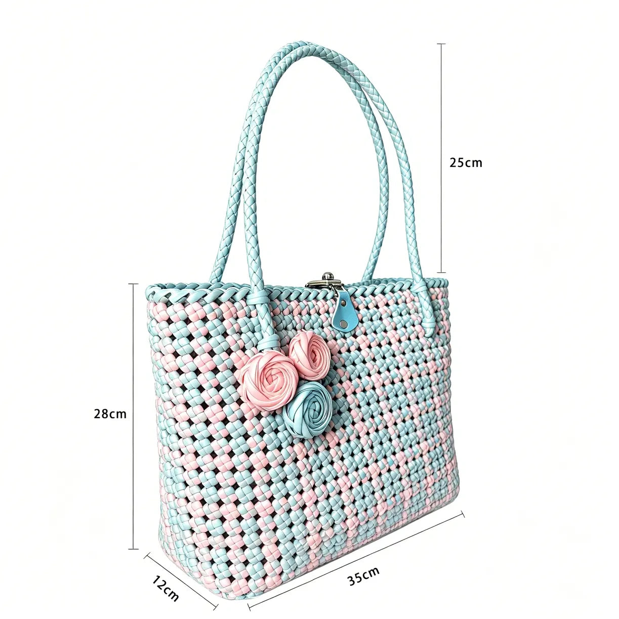 Handwoven PE Rattan Tote Bag Size