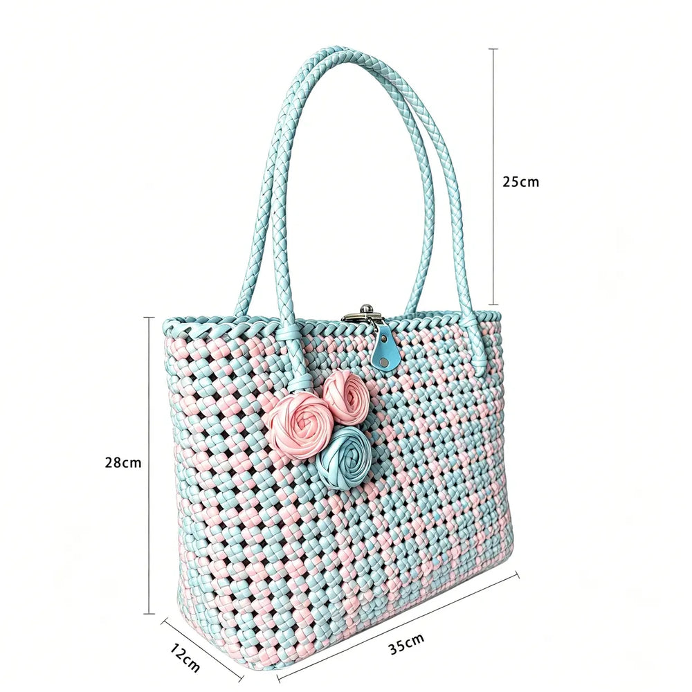 Handwoven PE Rattan Tote Bag Size