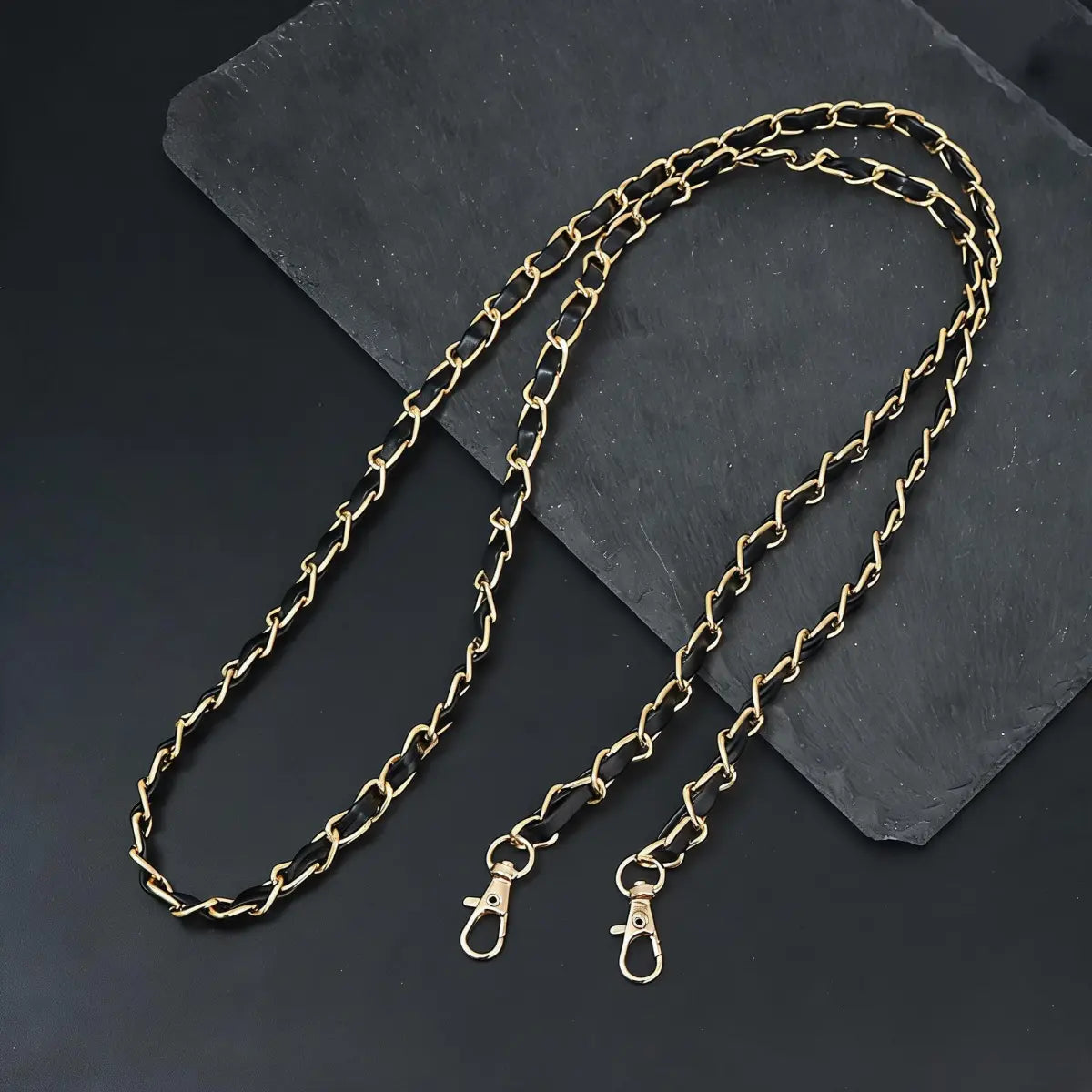 Alloy & Leather Woven Chain Strap 120cm