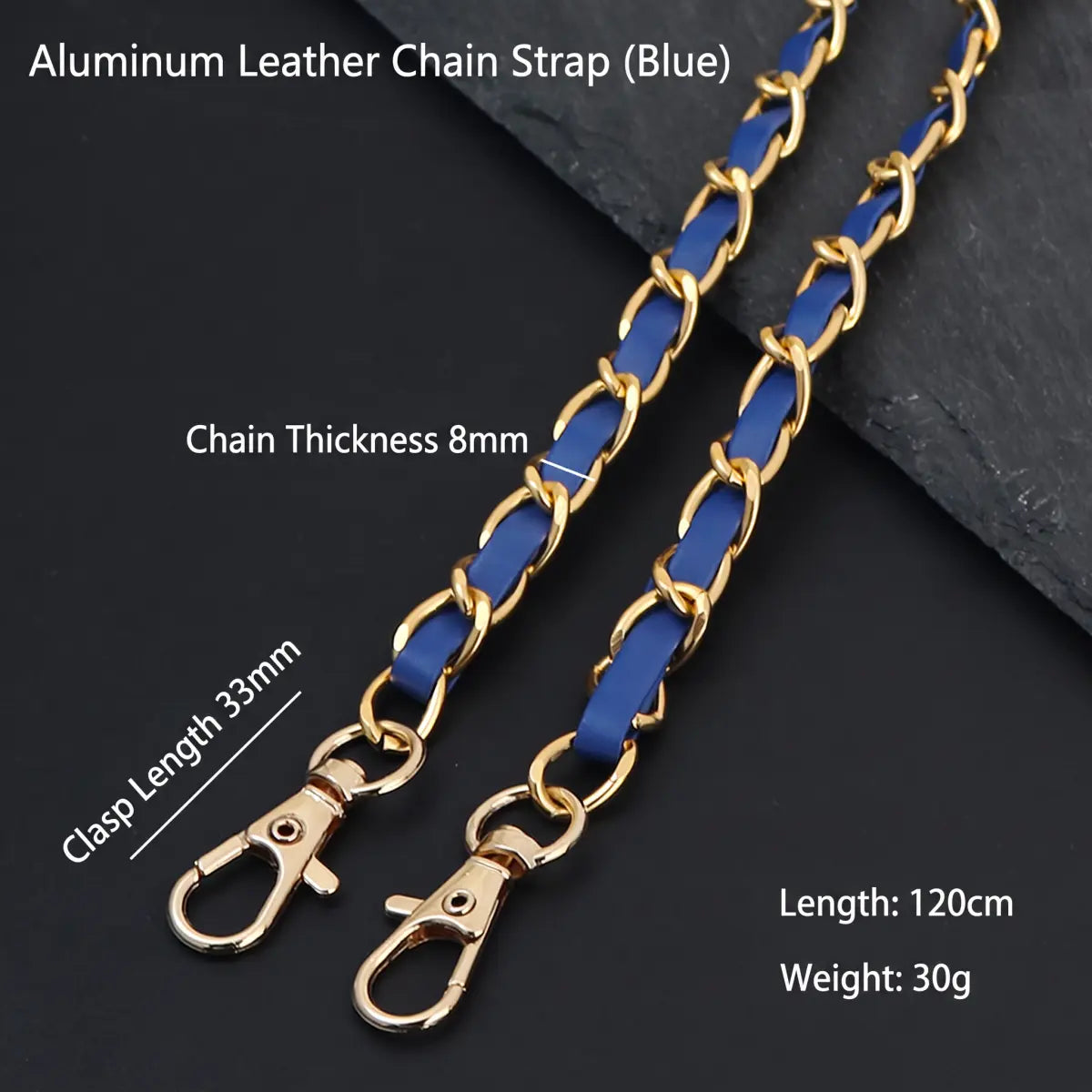 blue leather chain bag strap