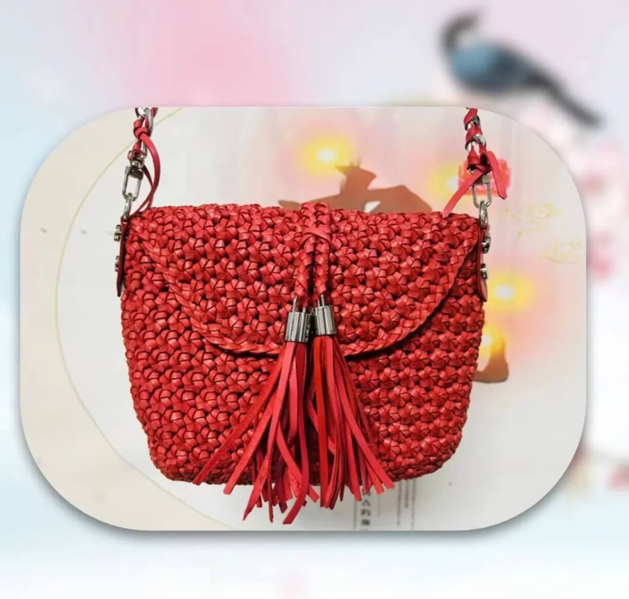4.5mm sheepskin strip handwoven bag