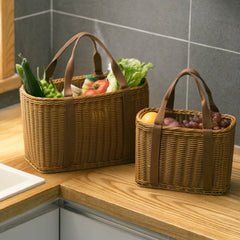 Large PE Rattan Woven Shopping Basket – Handmade Storage & Market Basket