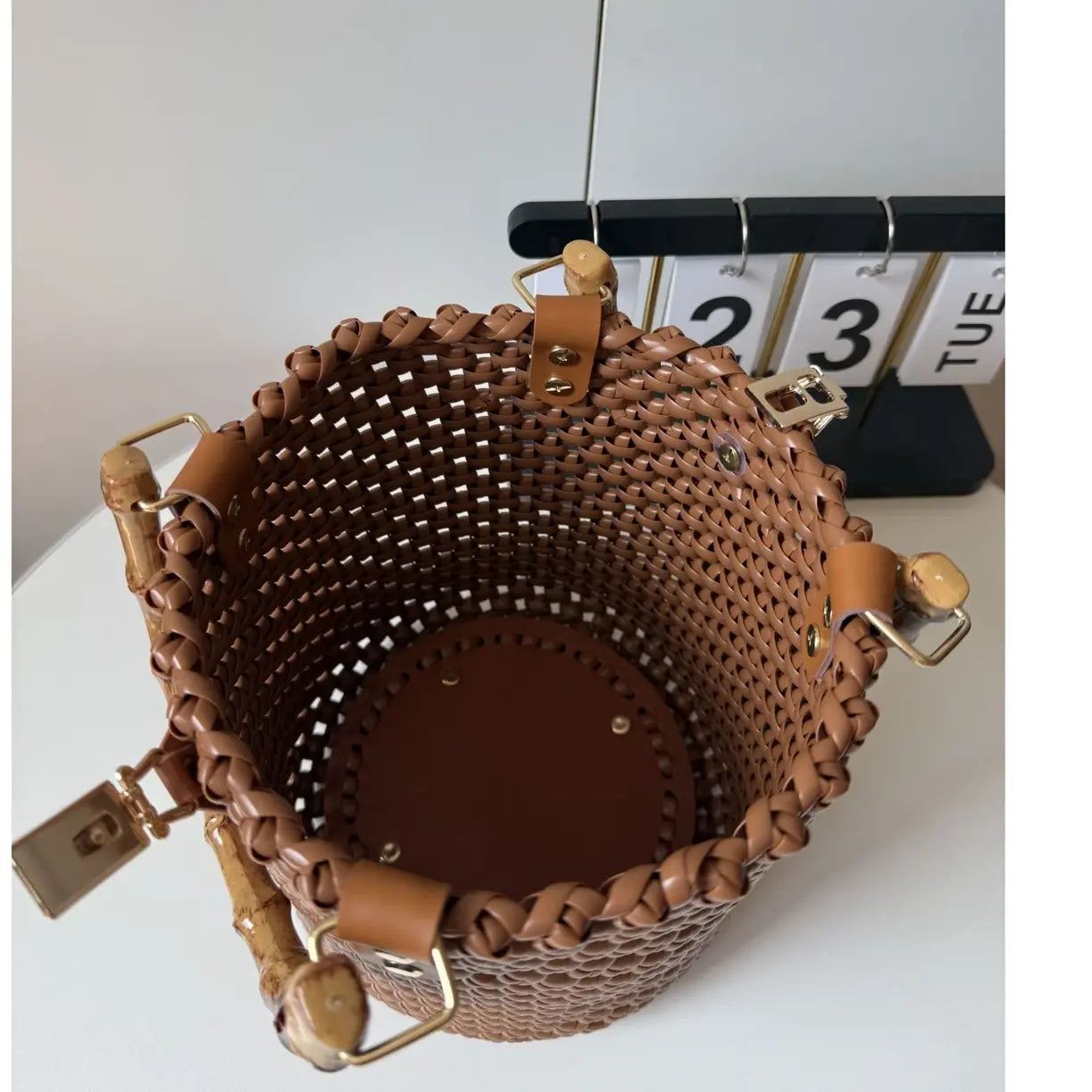Internal space of PE rattan bucket bag