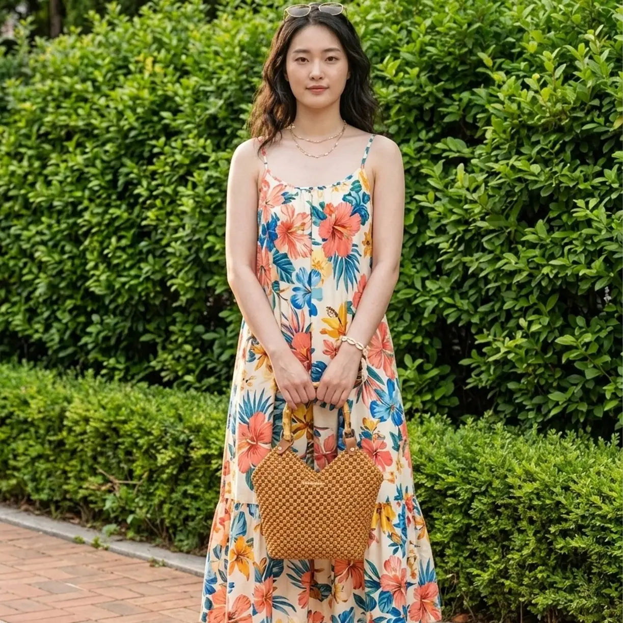 Handmade PE rattan tote bag styled for everyday and casual use.